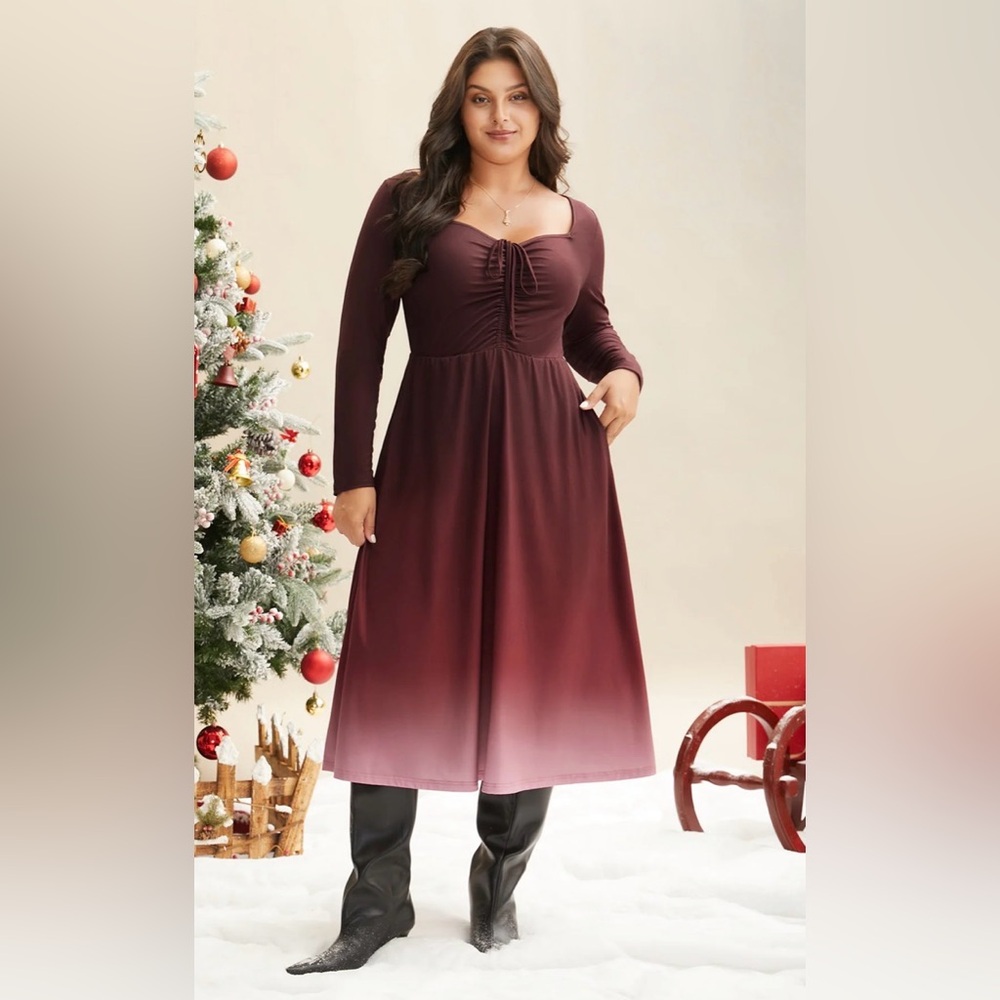 BloomChic Burgundy Ombre Long Sleeve Dress - Picture 3 of 10